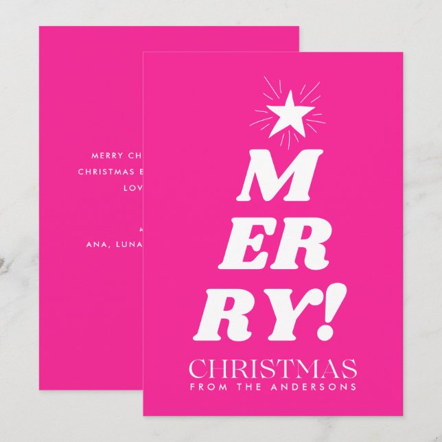 Pink Merry Christmas Non Photo Holiday Card (Front/Back)