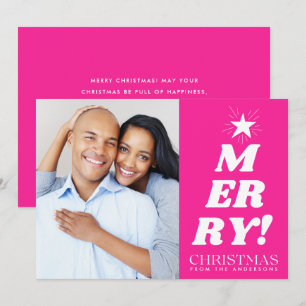 Pink Merry Christmas Photo Holiday Card