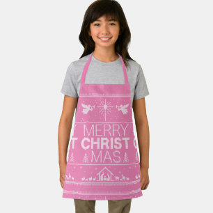 Pink Merry CHRISTmas Sweater Religious Christian Apron