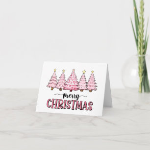 Pink Merry Christmas Tree Blank Greeting Card