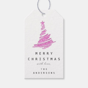 Pink Merry Christmas Tree Happy From Gift Tags