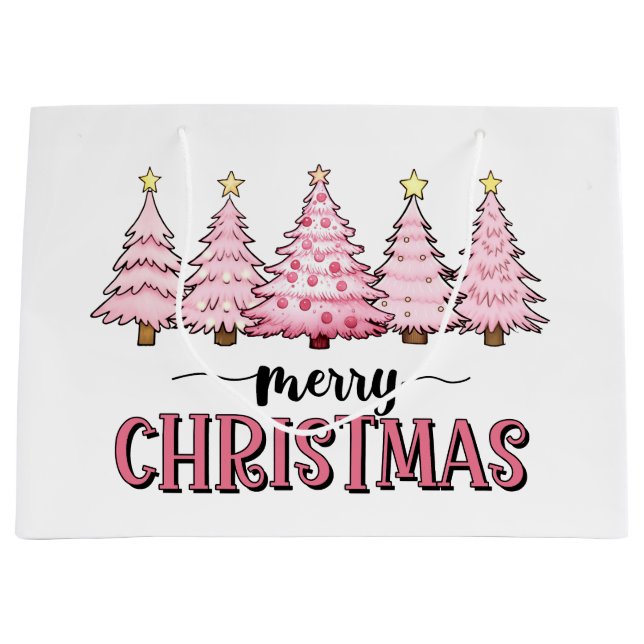 Pink Merry Christmas Tree  Large Gift Bag (Front)