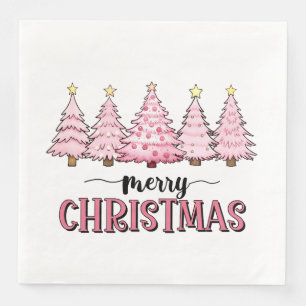 Pink Merry Christmas Tree  Napkin