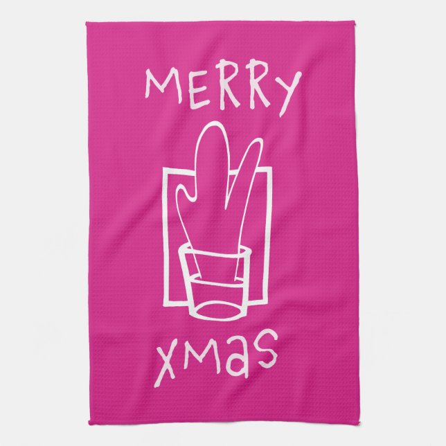Pink Merry Xmas Kitchen Towel (Vertical)
