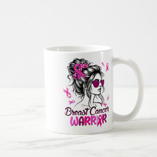 Pink Messy Bun Ribbon Breast Cancer Warrior Surviv Coffee Mug