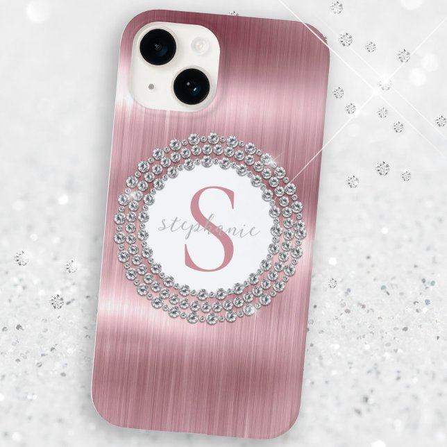 Pink Metal Diamonds Monogram Sparkly Luxurious Case-Mate iPhone Case (Pink Metal Diamonds Monogram Sparkly Luxurious Case-Mate iPhone Case)