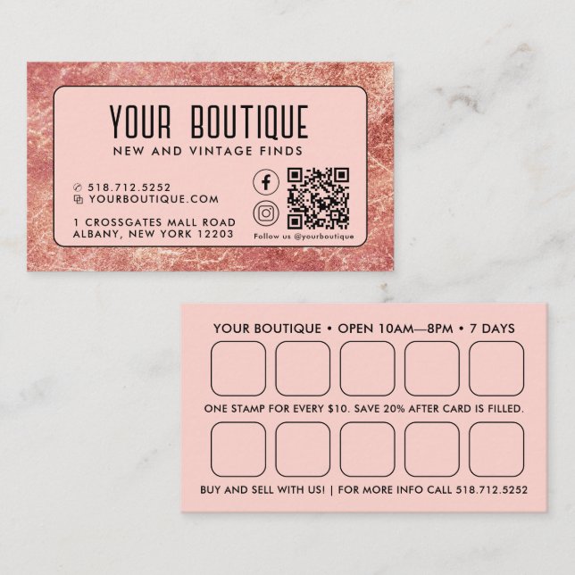 Pink Metal QR Code Reward Business Card (Front/Back)