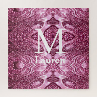 pink metallic abstract shiny monogram namegirly jigsaw puzzle
