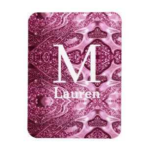 pink metallic abstract shiny monogram namegirly magnet