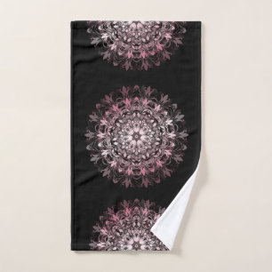 Pink Metallic Black   Floral Mandala   Monogram Hand Towel
