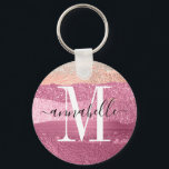 Pink Metallic Brushed Glitter Sparkle Monogram Keychain<br><div class="desc">Pink Rose Gold Brushed Glitter Sparkle Monogram Script Keychain
The design features modern glam glitter metal brush strokes in shades of hot pink,  blush and ivory. 
Personalize it with your monogram,  name and initials.</div>