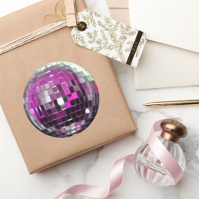 Pink Metallic Disco Ball Classic Round Sticker (Gifting)
