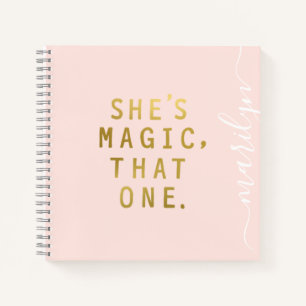 Pink Metallic Gold Girl Power She's Magic Custom Notebook