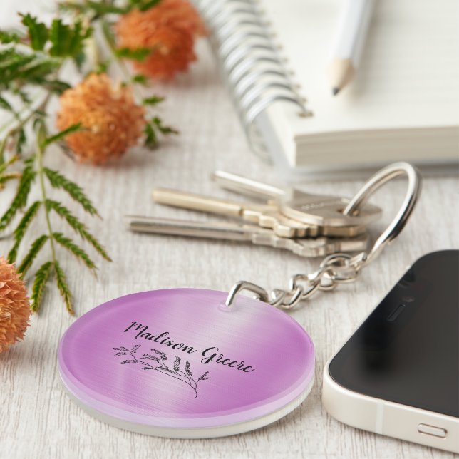 Pink Metallic Personalized Keychain (Front Right)