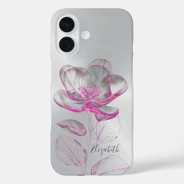 Pink Metallic Rose Silver Add Name  Case-Mate iPhone Case (Back)
