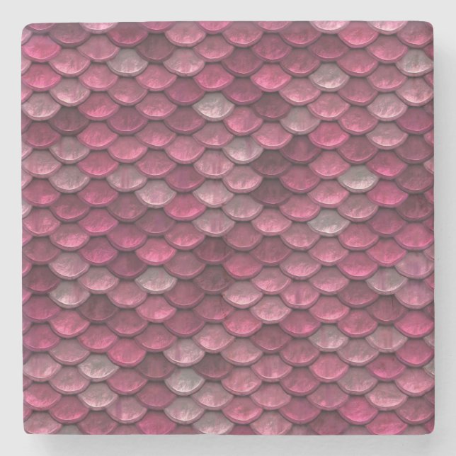 Pink Metallic Scales Texture Stone Coaster (Front)