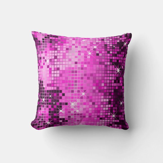 Pink Metallic Sequins Glitter Abstract Pixel Art Throw Pillow (Front)