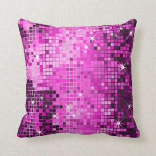 Pink Metallic Sequins Glitter Abstract Pixel Art Throw Pillow