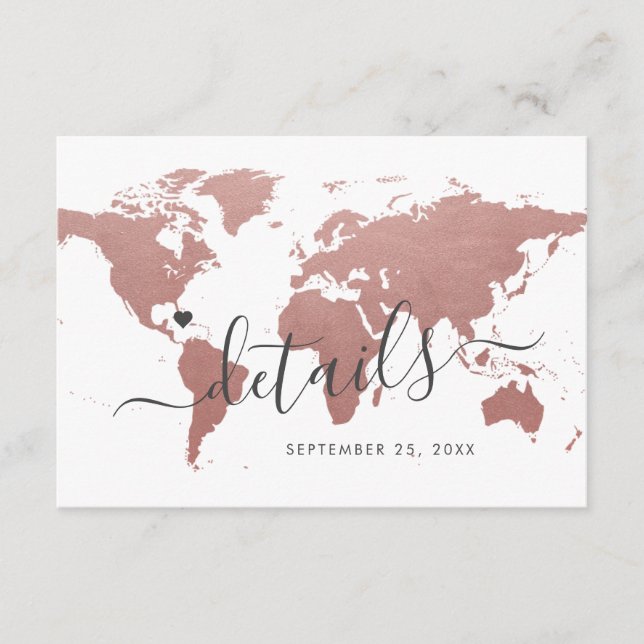 Pink Metallic World Map Hotel Travel Information Enclosure Card (Front)