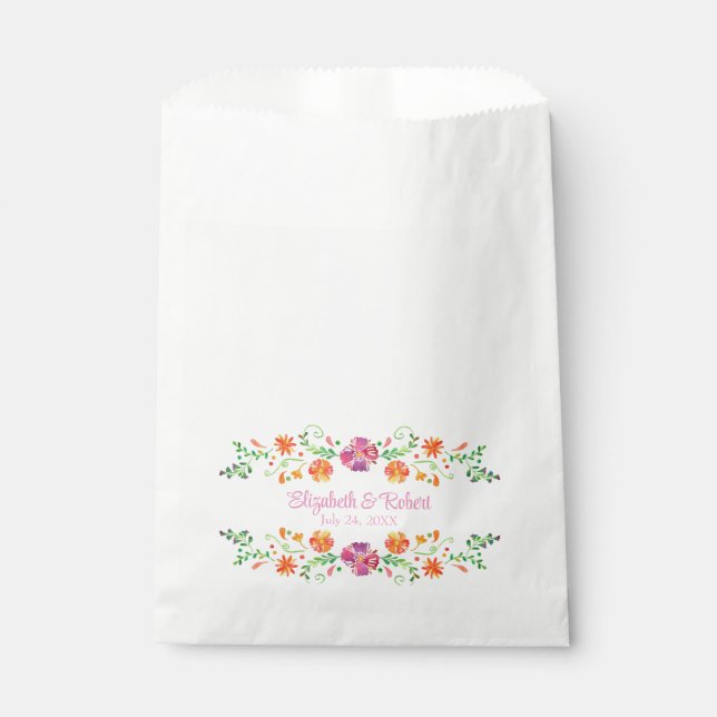 Pink Mexican Fiesta Floral Wedding Favour Bag (Front)