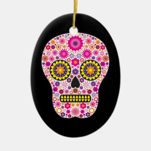 Pink Mexican Sugar Skull Ceramic Ornament