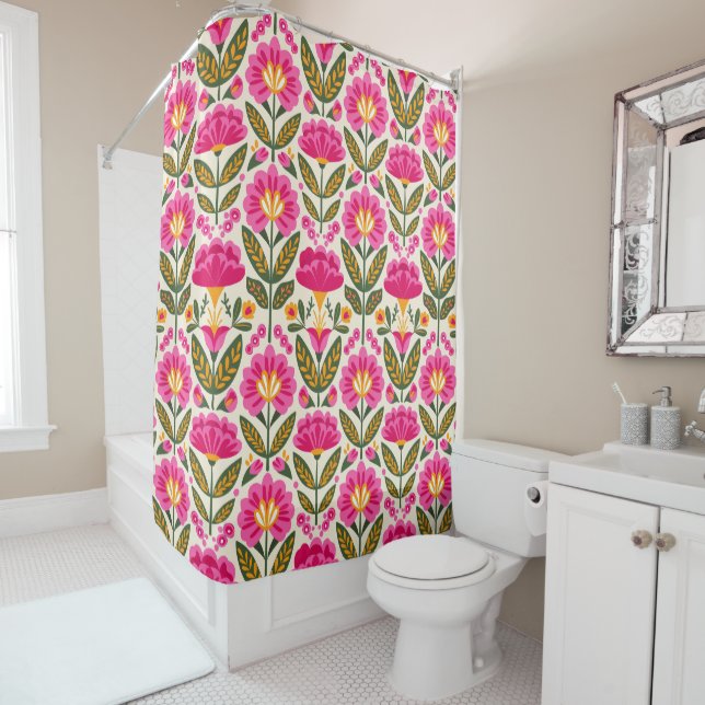 Pink Mexican Talavera Flowers Floral Pattern Retro (In Situ)