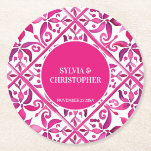 Pink Mexican talavera wedding favours printed Round Paper Coaster