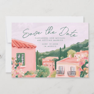 Pink Mexican Town Destination Wedding Save The Date
