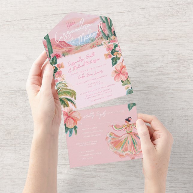 Pink Mexico Destination All in One Wedding Invite (Tearaway)