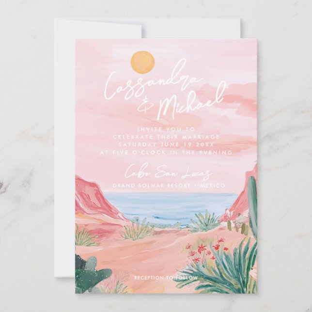 Pink Mexico Destination Wedding Invitation (Front)