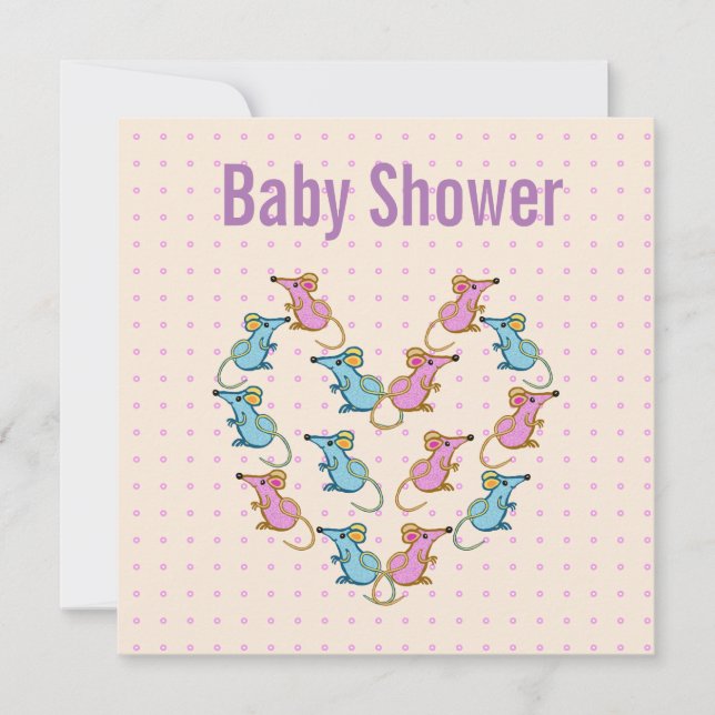 Pink mice, blue mice baby shower thank you card (Front)