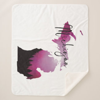 Pink Michigan State Map Pine Forest Camping Trip Sherpa Blanket