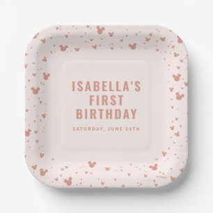 Pink Mickey Mouse Confetti Girl's Frist Birthday Paper Plate