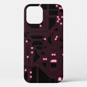 pink micro chip circuit backgroundbackground,3d,ab iPhone 12 case