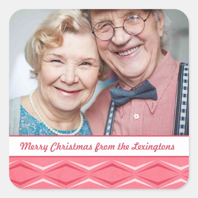 Pink Mid Century Modern Christmas Holiday Photo Square Sticker (Front)