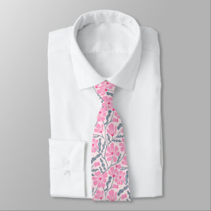 Pink Mid-Century Modern Floral Pattern Tie