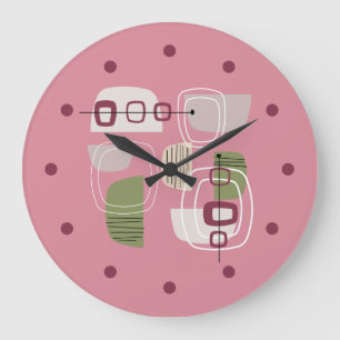 Pink Mid Century Modern Rocks Large Clock
