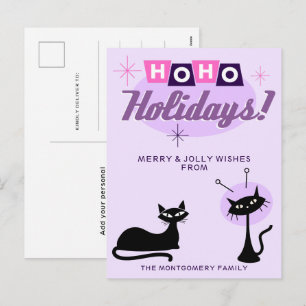 Pink Midcentury Modern Ho Ho Holidays Christmas Holiday Postcard