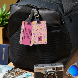Pink Midcentury Retro Honey Bee Luggage Tag