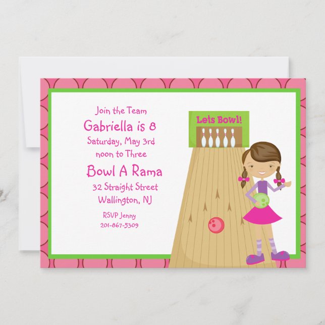 Pink, mignonne, Fille Bowling Party Invitation (Devant)