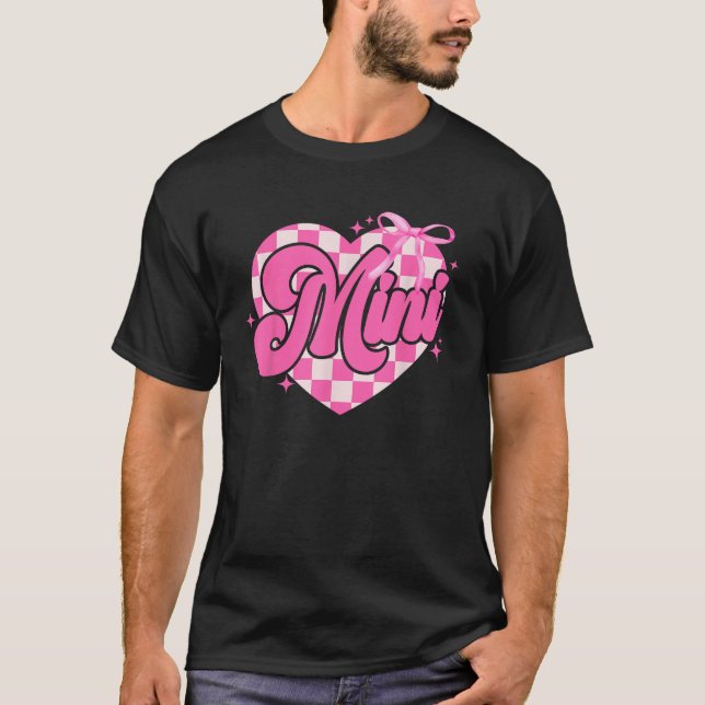 Pink Mini Chequered Coquette Bow Cute Mom Valentin T-Shirt (Front)