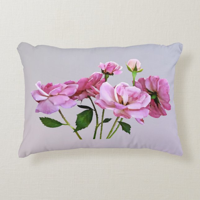 Pink Miniature Roses Accent Pillow (Front)