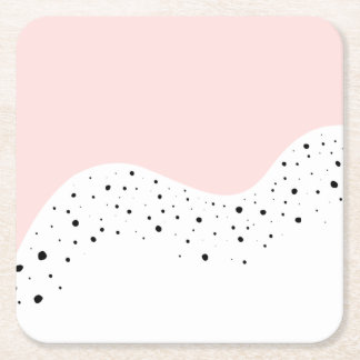 Pink minimal design with dots square paper coaster