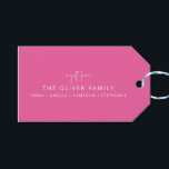 Pink Minimal Personalized A Gift From Family Name  Gift Tags<br><div class="desc">Minimalist Personalized A Gift From Family Name Gift Tags in Hot Pink</div>