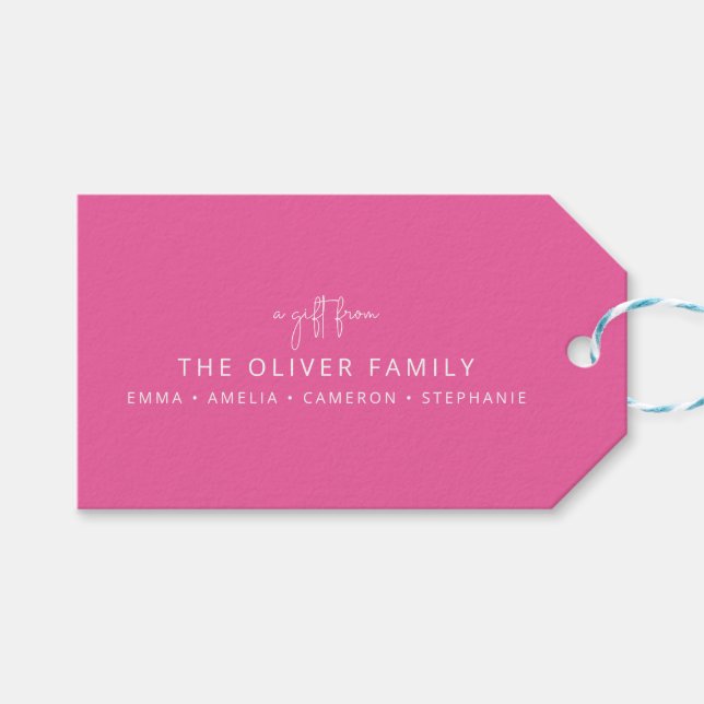 Pink Minimal Personalized A Gift From Family Name  Gift Tags (Front (Horizontal))
