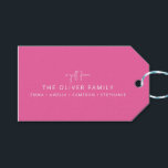 Pink Minimal Personalized A Gift From Family Name  Tags<br><div class="desc">Minimalist Personalized A Gift From Family Name Gift Tags in Hot Pink</div>