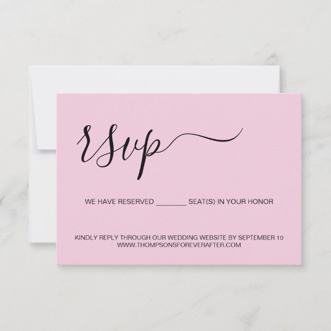Pink Minimal script Reserved Seat Wedding Website RSVP Card (Front)
