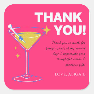 Pink Minimalist 30th Birthday Thank You Cards Square Sticker