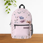Pink Minimalist Boho Wildflower Custom Name Printed Backpack<br><div class="desc">This pink minimalist boho wildflower backpack is a perfect choice for women, girls, and kids who appreciate earthy tones and simple, nature-inspired designs. Ideal as a school backpack or a thoughtful personalized gift, it features delicate wildflower patterns that bring a calm, bohemian charm to any look. Whether you're heading back...</div>
