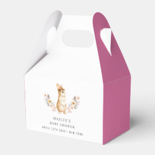 Pink Minimalist Bunny Wildflower Baby Shower Favor Box